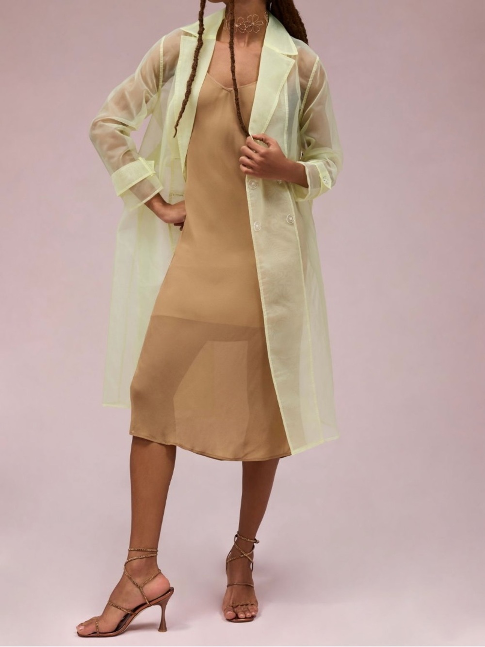 Anthropologie Sheer Trench Coat light yellow S/M
